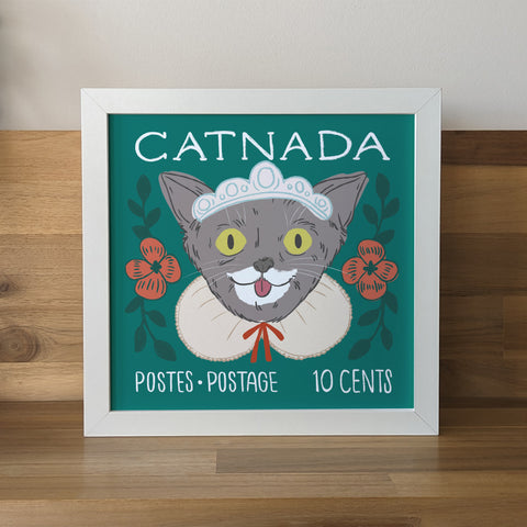 "Catnada" Postage Stamp Digital Print: Teal